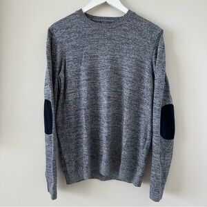 Topshop Topman Blue Heathered Elbow Patch Long Sleeve Shirt Sweater Crew Neck
